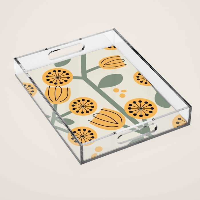 Climbing Flowers in Yellow and Green  Acrylic Tray Gallery Image 1