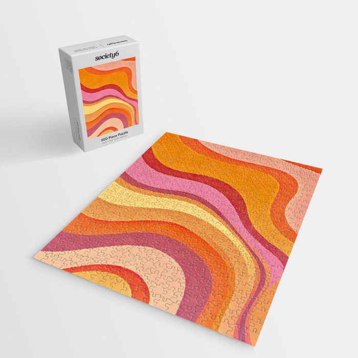 Retro Groovy Wavy Watercolor Color Block Hot Summer Vibes Jigsaw Puzzle Gallery Image 2