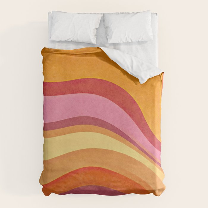Retro Groovy Wavy Watercolor Color Block Hot Summer Vibes Duvet Cover Gallery Image 1