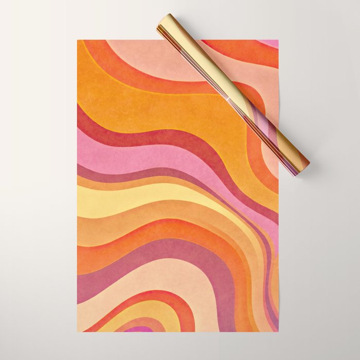 Retro Groovy Wavy Watercolor Color Block Hot Summer Vibes Wrapping Paper
