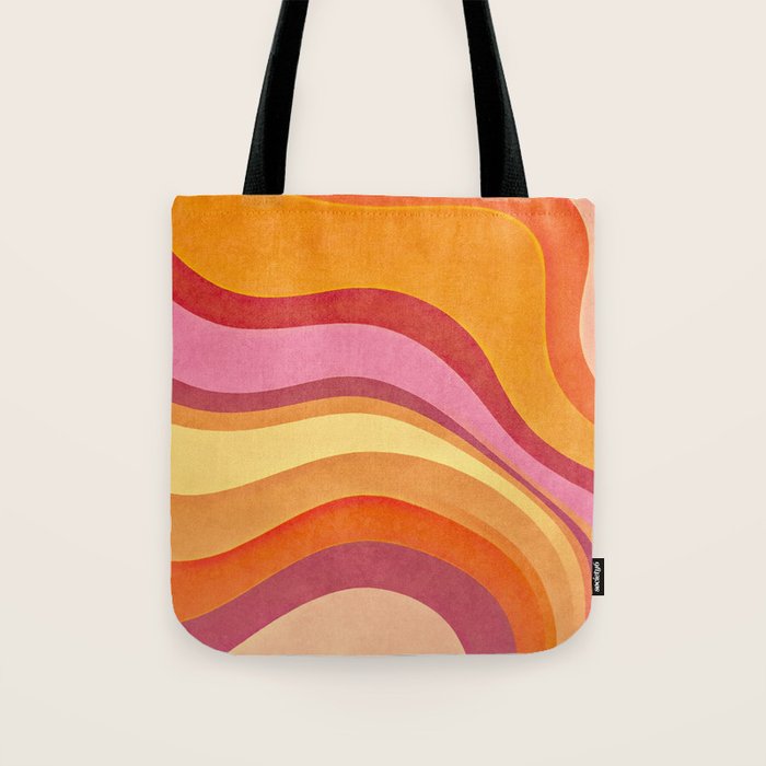 Retro Groovy Wavy Watercolor Color Block Hot Summer Vibes Tote Bag Gallery Image 1