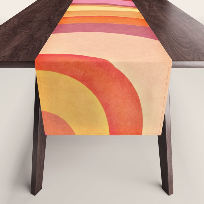 Retro Groovy Wavy Watercolor Color Block Hot Summer Vibes Table Runner Gallery Image 1