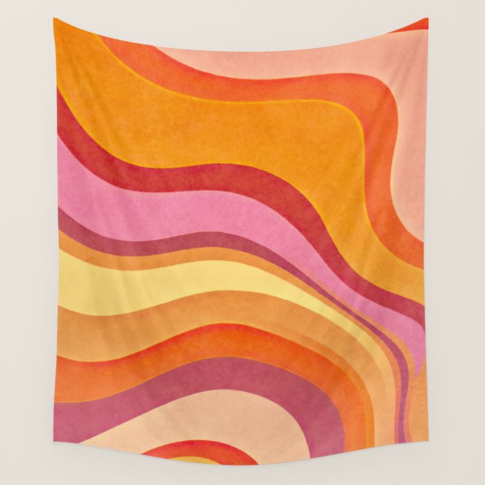 Retro Groovy Wavy Watercolor Color Block Hot Summer Vibes Wall Tapestry Gallery Image 1