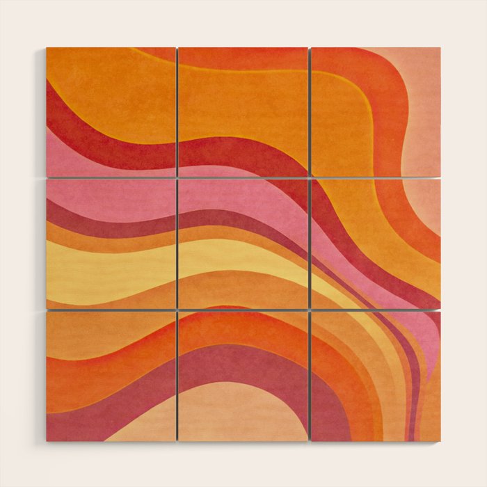 Retro Groovy Wavy Watercolor Color Block Hot Summer Vibes Wood Wall Art Gallery Image 1