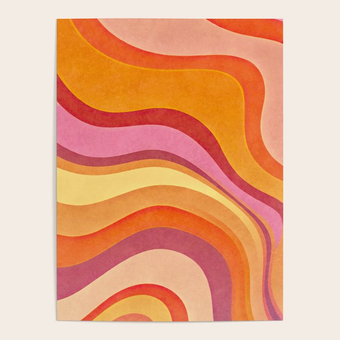 Retro Groovy Wavy Watercolor Color Block Hot Summer Vibes Poster Gallery Image 1
