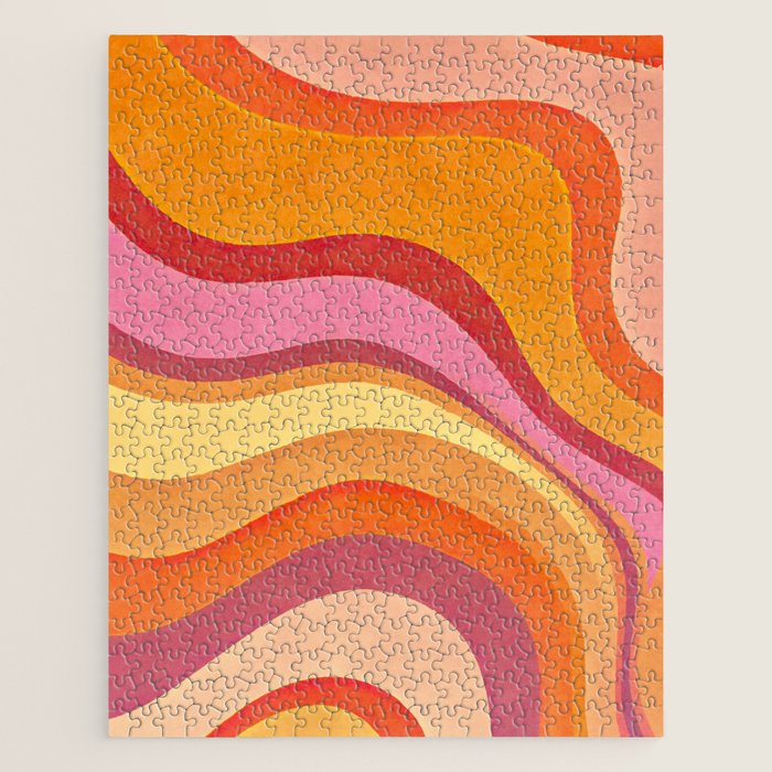 Retro Groovy Wavy Watercolor Color Block Hot Summer Vibes Jigsaw Puzzle Gallery Image 1