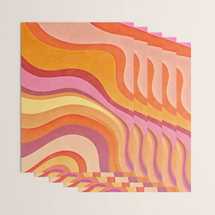 Retro Groovy Wavy Watercolor Color Block Hot Summer Vibes Wrapping Paper Gallery Image 3