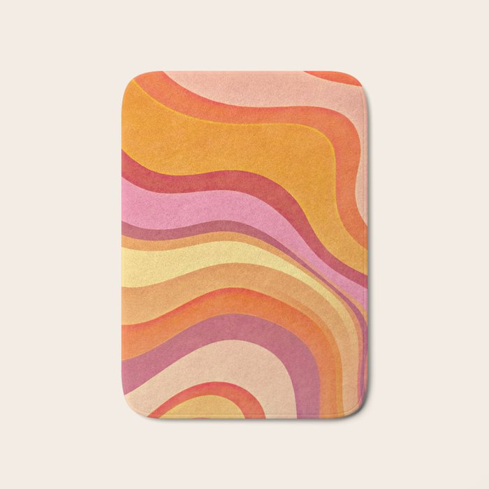 Retro Groovy Wavy Watercolor Color Block Hot Summer Vibes Bath Mat Gallery Image 1