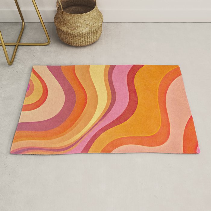Retro Groovy Wavy Watercolor Color Block Hot Summer Vibes Rug Gallery Image 1