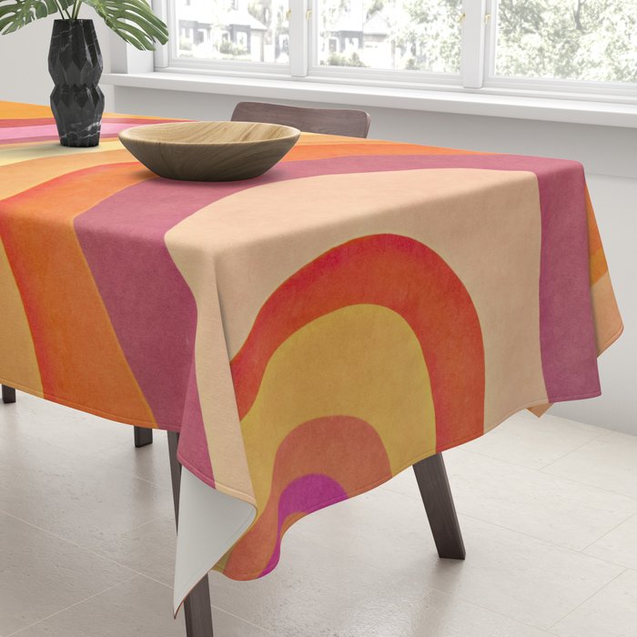 Retro Groovy Wavy Watercolor Color Block Hot Summer Vibes Tablecloth Gallery Image 3