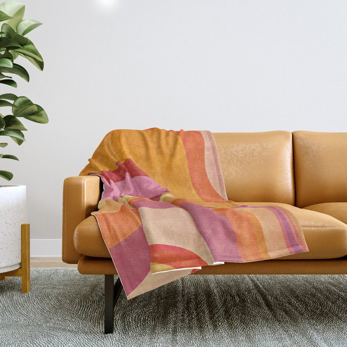 Retro Groovy Wavy Watercolor Color Block Hot Summer Vibes Throw Blanket Gallery Image 1