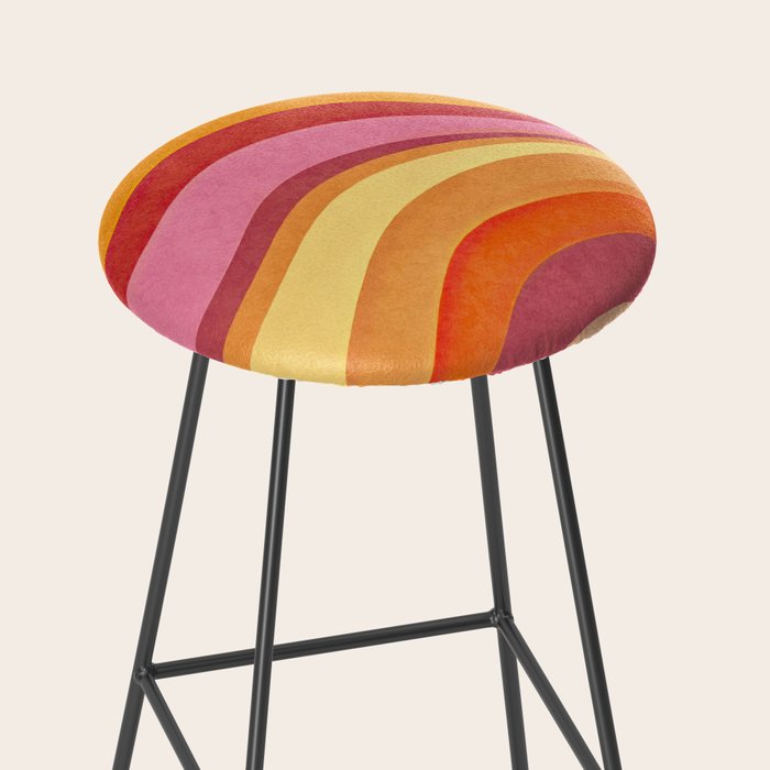 Retro Groovy Wavy Watercolor Color Block Hot Summer Vibes Stool Gallery Image 2