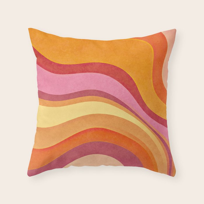 Retro Groovy Wavy Watercolor Color Block Hot Summer Vibes Throw Pillow Gallery Image 6