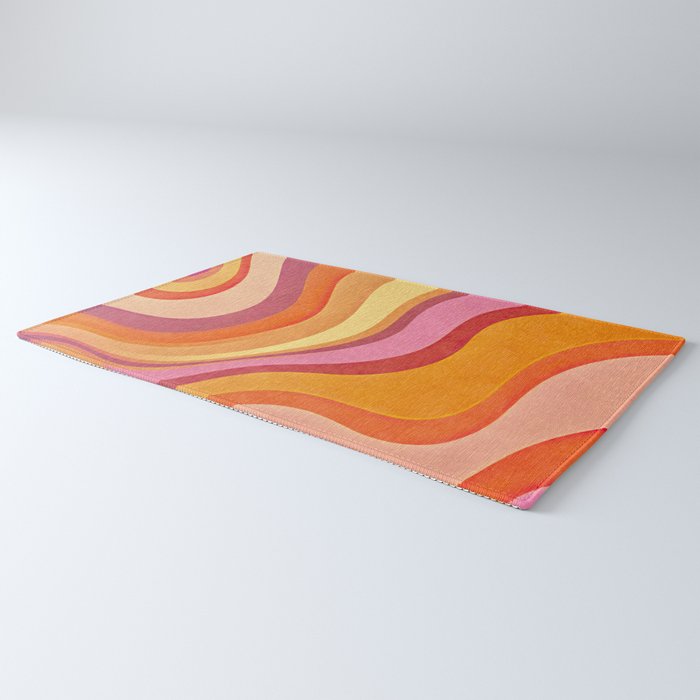 Retro Groovy Wavy Watercolor Color Block Hot Summer Vibes Rug Gallery Image 3