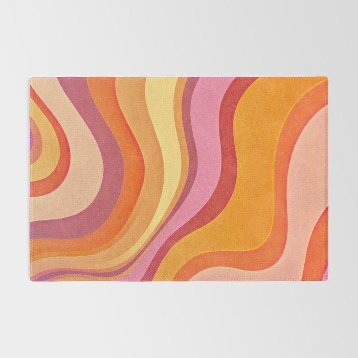Retro Groovy Wavy Watercolor Color Block Hot Summer Vibes Rug Gallery Image 2