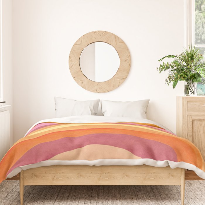 Retro Groovy Wavy Watercolor Color Block Hot Summer Vibes Duvet Cover Gallery Image 3