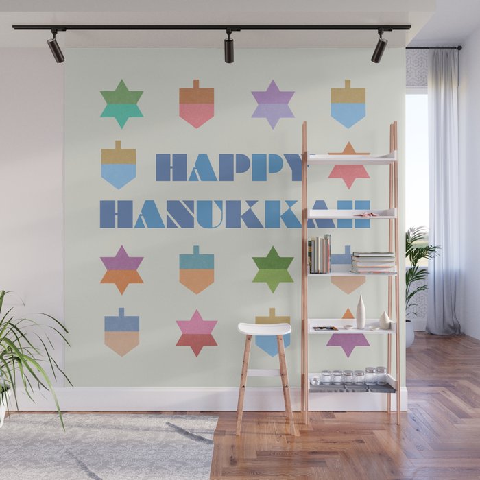 Happy Hanukkah | Dreidels & Star Pattern Wall Mural Gallery Image 1