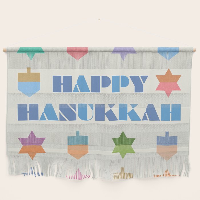 Happy Hanukkah | Dreidels & Star Pattern Wall Hanging Gallery Image 1