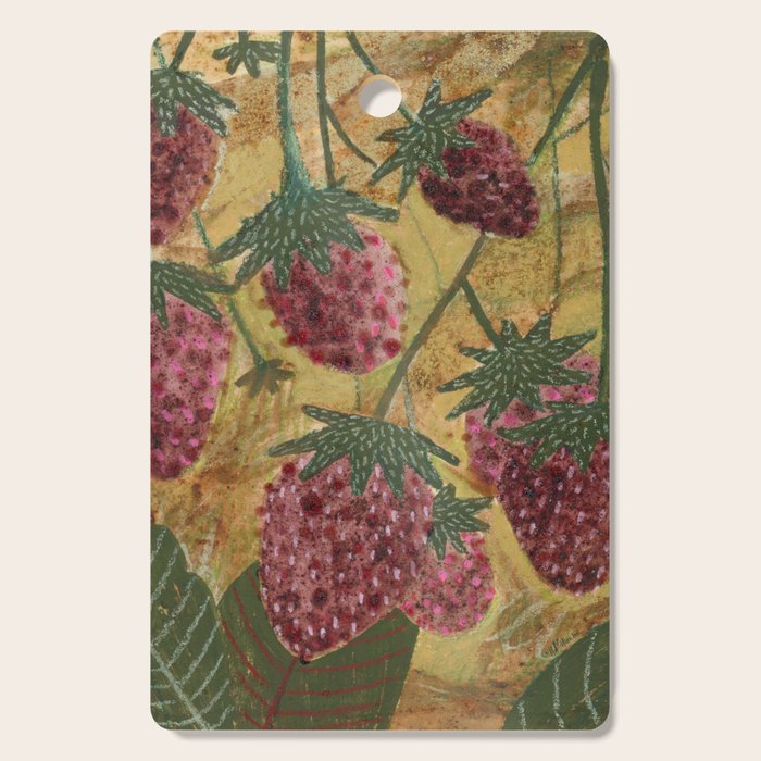 Strawberry Garden in Forest Green Cutting Board Gallery Image 1
