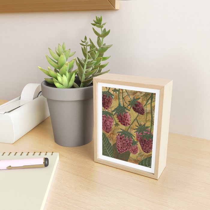 Strawberry Garden in Forest Green Mini Art Print Gallery Image 2