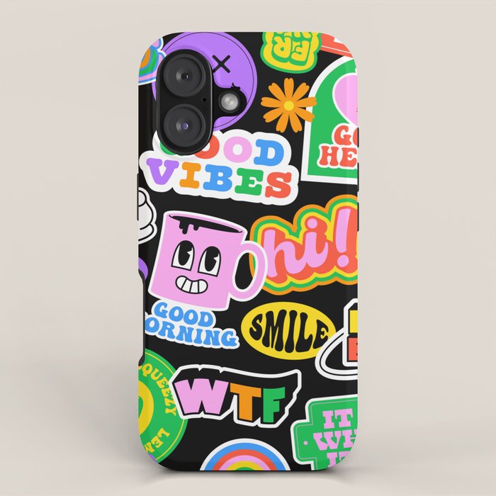 Retro cartoon sticker label pattern iPhone Case Gallery Image 1