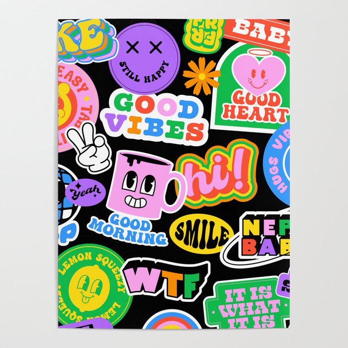 Retro cartoon sticker label pattern Poster Gallery Image 4