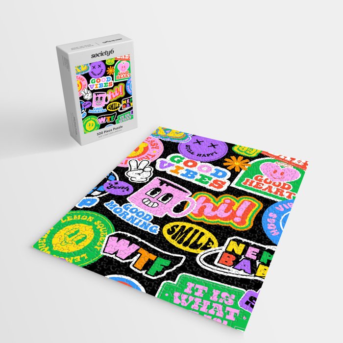 Retro cartoon sticker label pattern Jigsaw Puzzle Gallery Image 2