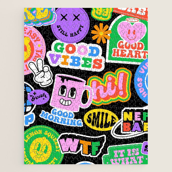Retro cartoon sticker label pattern Jigsaw Puzzle Gallery Image 1