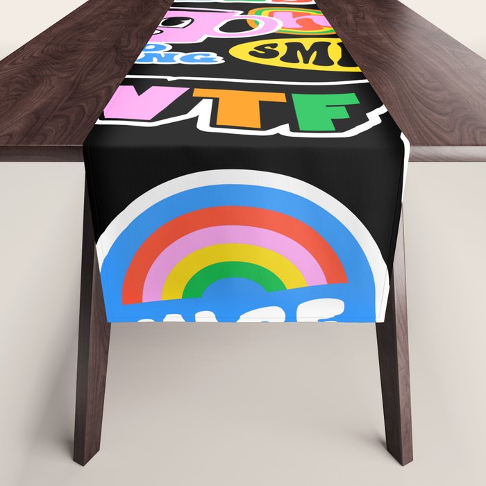 Retro cartoon sticker label pattern Table Runner Gallery Image 1