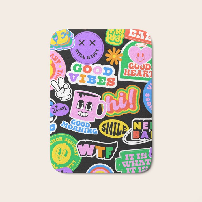 Retro cartoon sticker label pattern Bath Mat Gallery Image 1