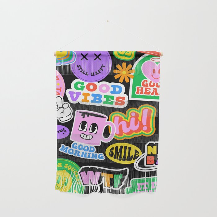 Retro cartoon sticker label pattern Wall Hanging Gallery Image 1