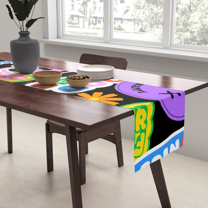 Retro cartoon sticker label pattern Table Runner Gallery Image 2