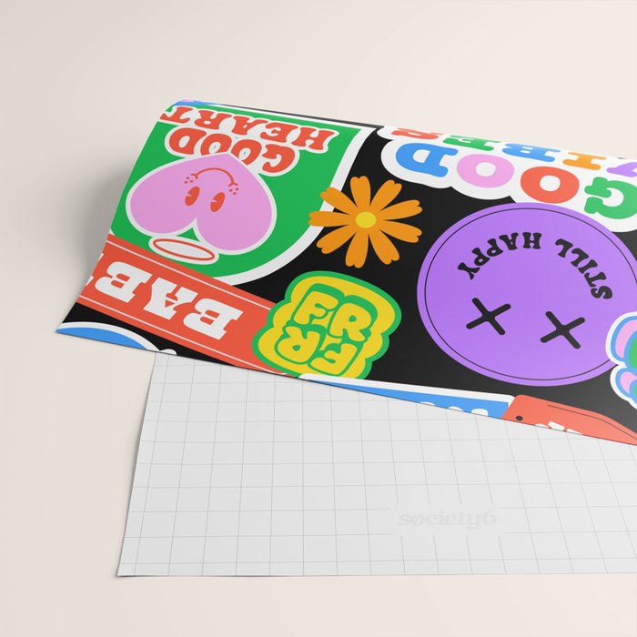 Retro cartoon sticker label pattern Wrapping Paper Gallery Image 2