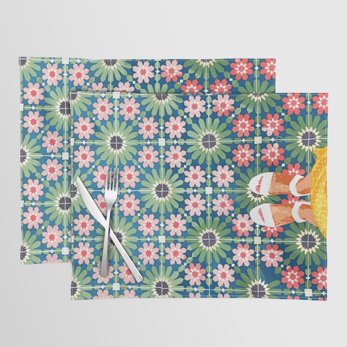 For The Love of Tiles | Moroccan Modern Bohemian Décor | Exotic Travel Watercolor Painting Placemat Gallery Image 1