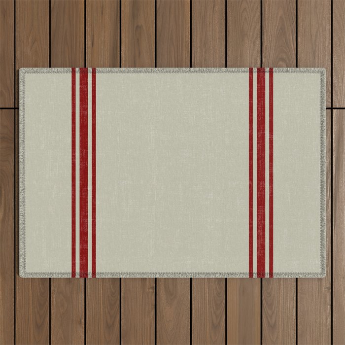 Vintage French Country Grainsack Berry Linen Outdoor Rug Gallery Image 1