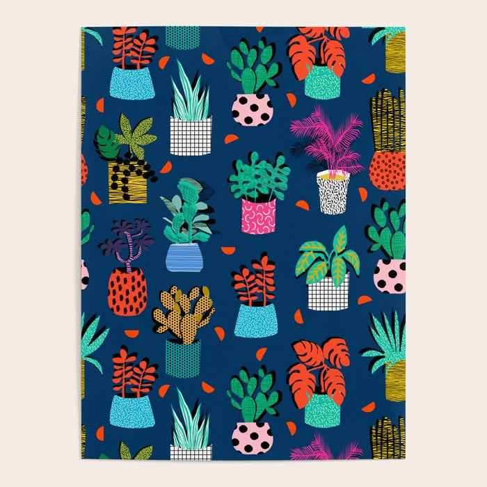 Check It - house plants indoor monstera neon bright modern pattern retro throwback memphis style Poster Gallery Image 1