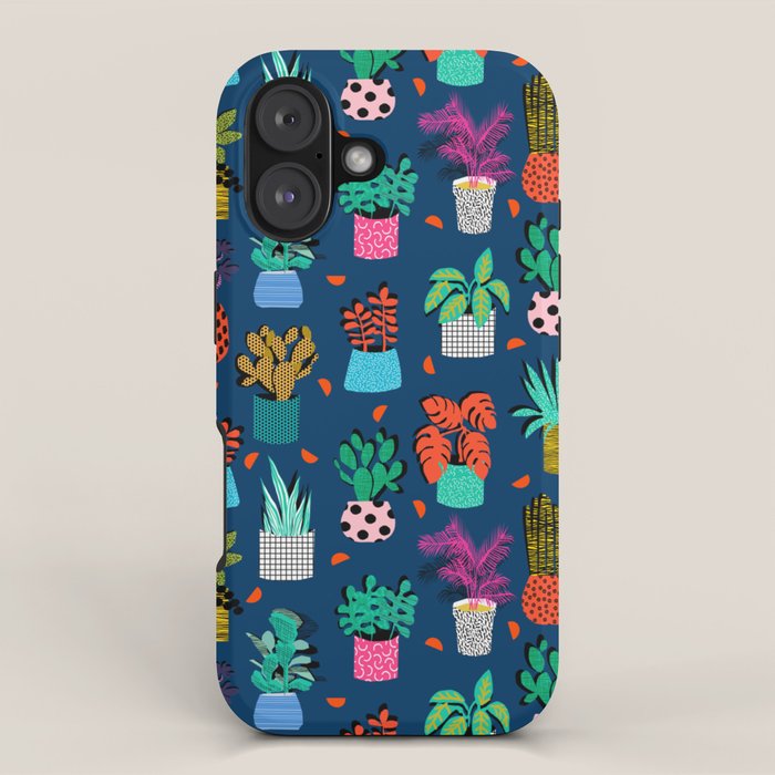 Check It - house plants indoor monstera neon bright modern pattern retro throwback memphis style iPhone Case Gallery Image 1