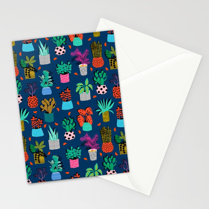 Check It - house plants indoor monstera neon bright modern pattern retro throwback memphis style Stationery Card Gallery Image 2