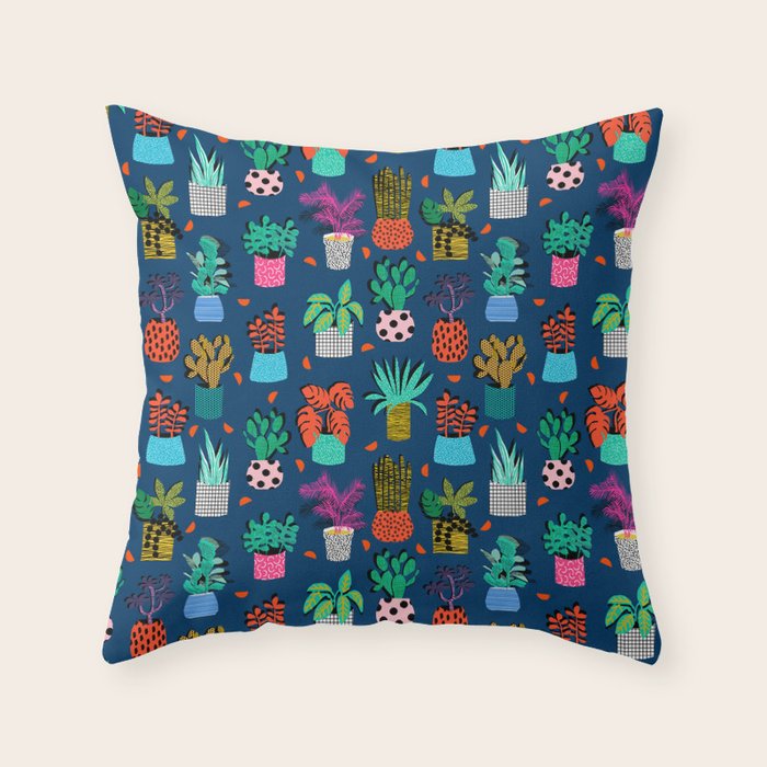 Check It - house plants indoor monstera neon bright modern pattern retro throwback memphis style Throw Pillow Gallery Image 6