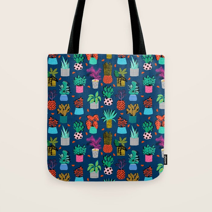 Check It - house plants indoor monstera neon bright modern pattern retro throwback memphis style Tote Bag Gallery Image 1