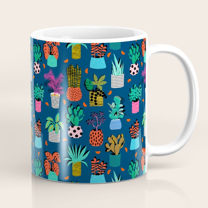 Check It - house plants indoor monstera neon bright modern pattern retro throwback memphis style Coffee Mug Gallery Image 1