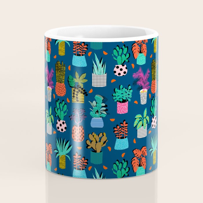 Check It - house plants indoor monstera neon bright modern pattern retro throwback memphis style Coffee Mug Gallery Image 4