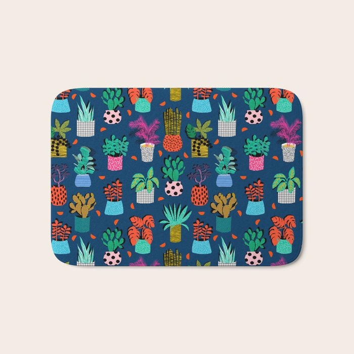 Check It - house plants indoor monstera neon bright modern pattern retro throwback memphis style Bath Mat Gallery Image 1