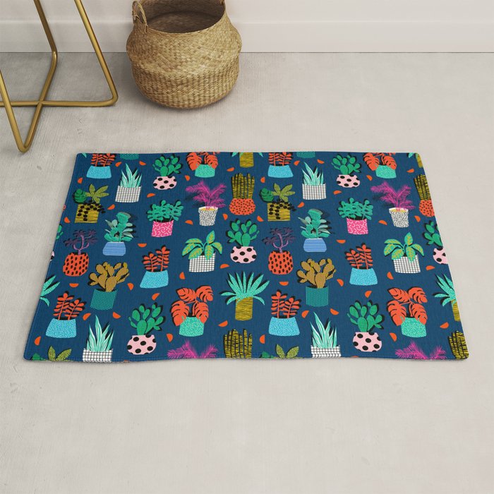 Check It - house plants indoor monstera neon bright modern pattern retro throwback memphis style Rug Gallery Image 1