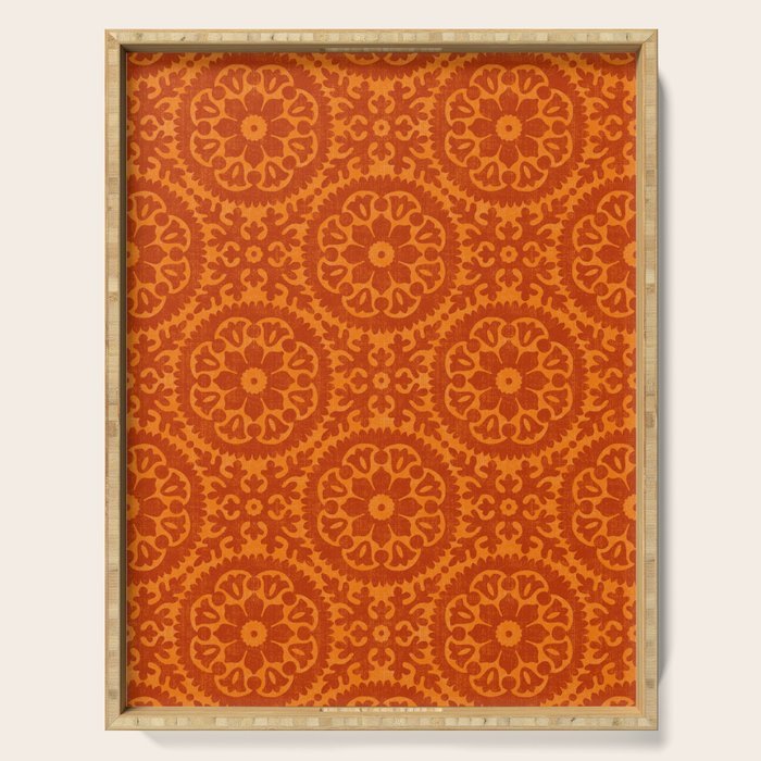 Folk Art Mandala - orange and red Serving Tray Gallery Image 1