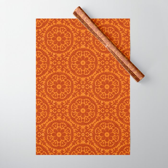 Folk Art Mandala - orange and red Wrapping Paper Gallery Image 1