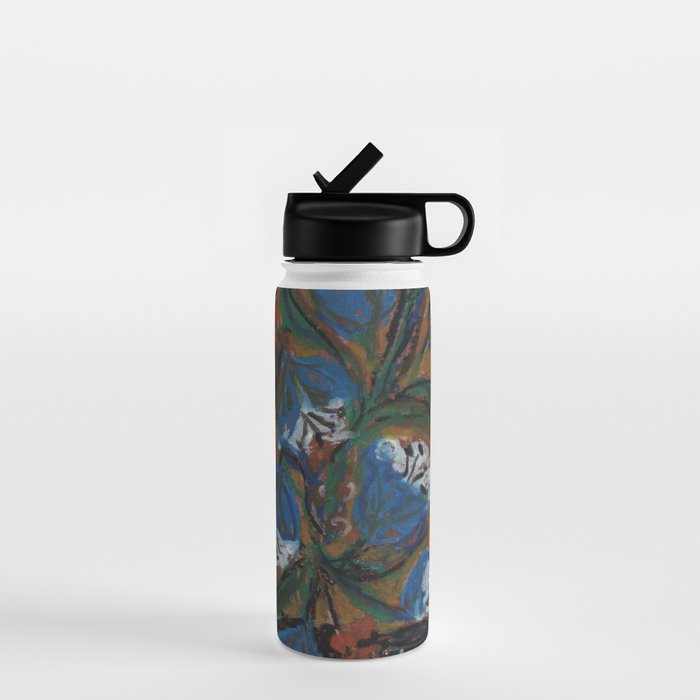 Blue Bell Flowers in Black Basket Whimsical Floral Still Life Folk Art Botanical Painting Water Bottle Gallery Image 1