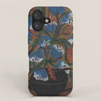 Blue Bell Flowers in Black Basket Whimsical Floral Still Life Folk Art Botanical Painting iPhone Case Gallery Image 1