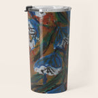 Blue Bell Flowers in Black Basket Whimsical Floral Still Life Folk Art Botanical Painting Travel Mug Gallery Image 3