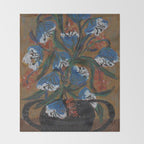 Blue Bell Flowers in Black Basket Whimsical Floral Still Life Folk Art Botanical Painting Throw Blanket Gallery Image 2
